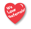"We Love Referrals" Heart Shape Stickers, Rolls of 100