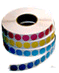 Colored wafer seals, mailing tabs, 1" dia.,no perforations.
