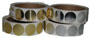 Foil wafer seals, mailing tabs, 1" dia., shiny gold, dull gold, shiny silver, dull silver.