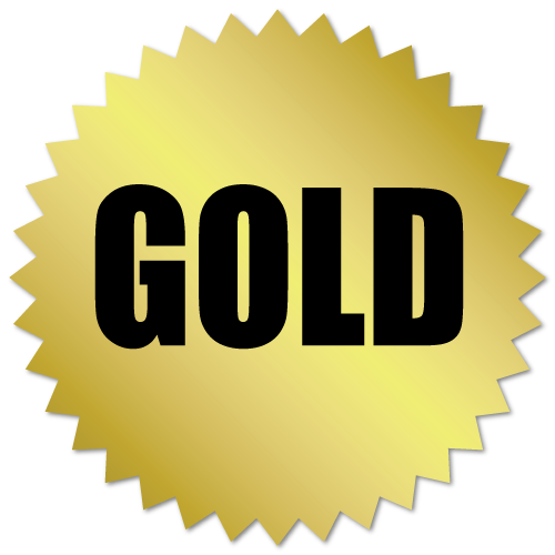 2 Inch Burst Gold Award Labels on Metallic Foil, Roll of 50