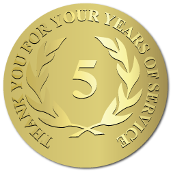 5 Years Embossed Award Stickers