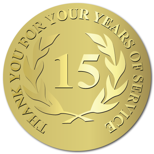15 Years Embossed Award Stickers