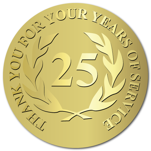 25 Years Embossed Award Stickers