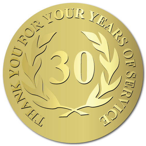30 Years Embossed Award Stickers