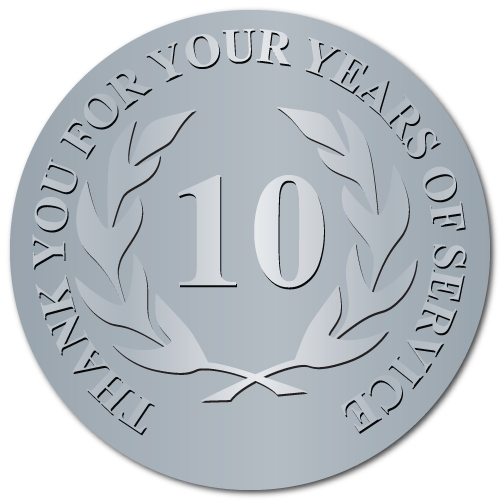 10 Years Embossed Award Stickers