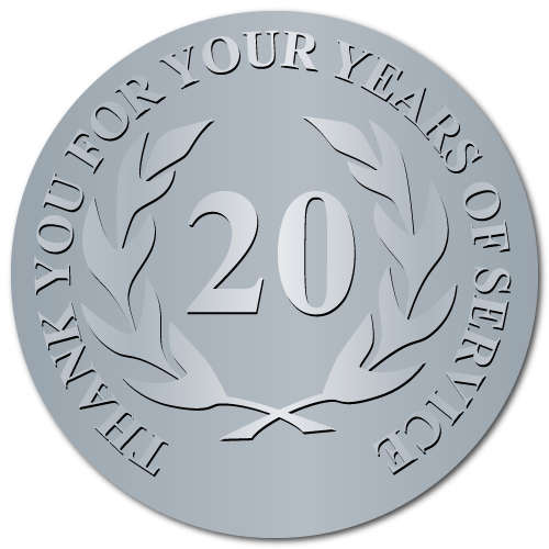 20 Years Embossed Award Stickers