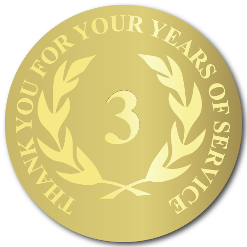 3 Years Gold Foil Stamped Award Stickers