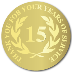 15 Years Gold Foil Stamped Award Stickers