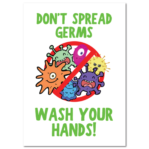 Dont Spread Germs Wash Your Hands Stickers, 8 x 10 Rectangle, Pack of 25