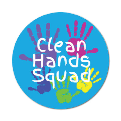 Clean Hands Squad, 2 Inch Circle, Roll of 100 Labels