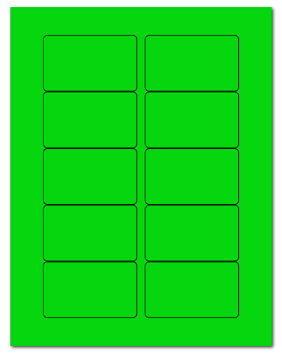 3.0625 x 1.8375 Fluorescent Green, 10 up, 100 Sheets