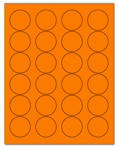 1.625 Inch Circle Fluorescent Orange, 24 up, 100 Sheets