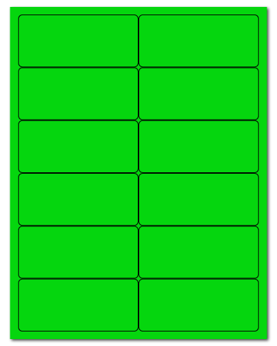 4 x 1.75 Fluorescent Green, 12 up, 100 Sheets