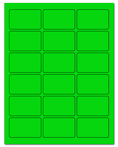 2.5 x 1.563 Fluorescent Green, 18 up, 100 Sheets