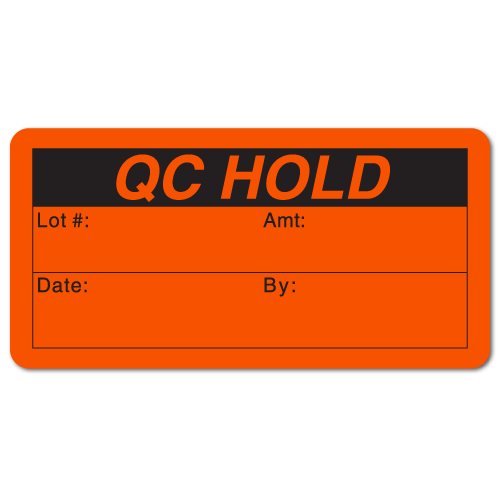 QC HOLD, Quality Control Red Dayglo Fluorescent, Roll of 500 Stickers