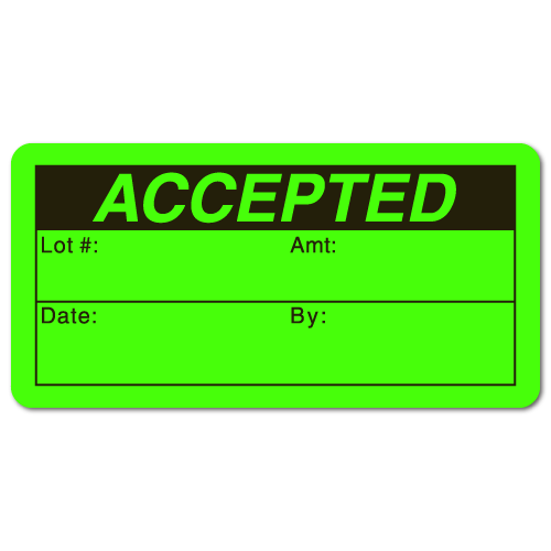 ACCEPTED, Quality Control Green Dayglo Fluorescent, Roll of 500 Stickers