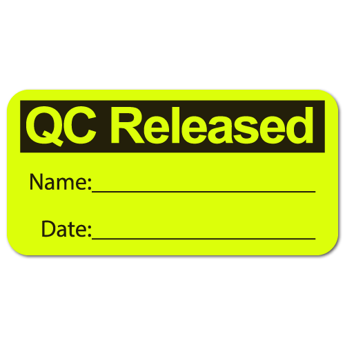 QC Released, Quality Control Yellow Fluorescent Paper, Roll of 100 Stickers