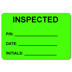 INSPECTED 2" x 3" Rectangle Black on Fluorescent Green Stickers