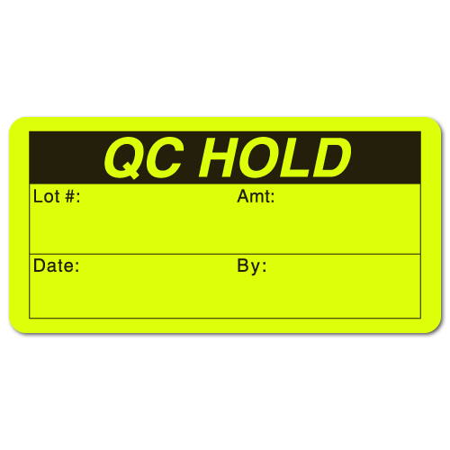 QC HOLD, Quality Control Yellow Fluorescent, Roll of 500 Stickers
