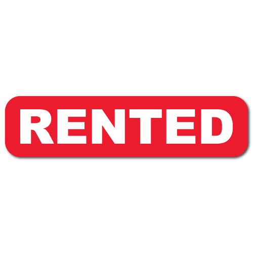 2 x 0.5 RENTED!, Red Background, Roll of 1,000 Stickers