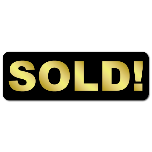 1.5 x 0.5 SOLD! Black on Gold, Roll of 50 Stickers