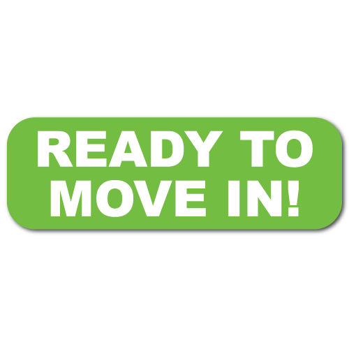 "READY TO MOVE IN!" Green on White Gloss Paper Stickers