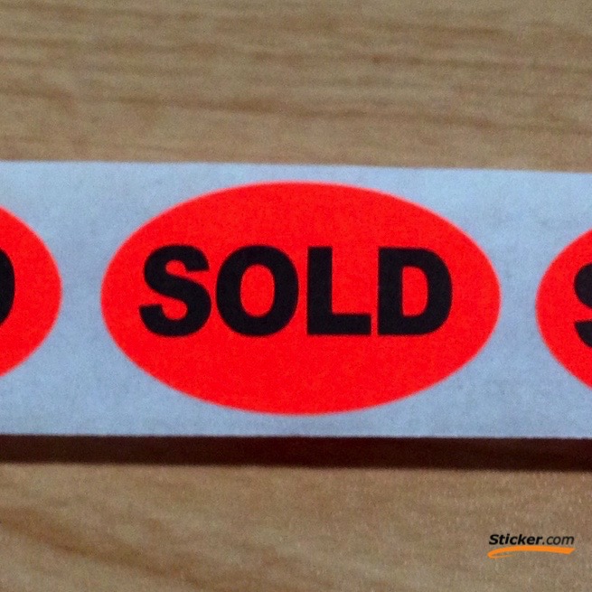 "SOLD" Oval Fluorescent Stickers