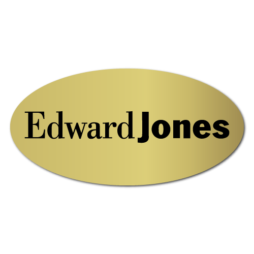2 x 1 Edward Jones Logo, Oval Gold Foil, Roll of 100 Stickers