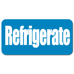 REFRIGERATE, Blue on White Gloss Paper Stickers