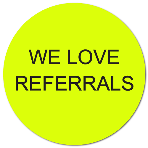 1 Inch Circle We Love Referrals Circles, Roll of 100 Stickers