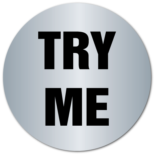"TRY ME" Shiny Silver Foil Circle Labels