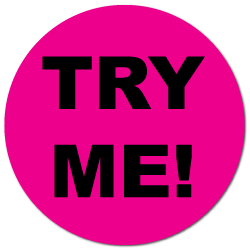 "TRY ME" Fluorescent Pink Circle Labels