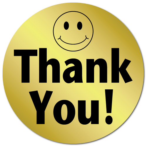 .875" x 1.25" THANK YOU Smiley Face Labels and More 500 Yellow Stickers 