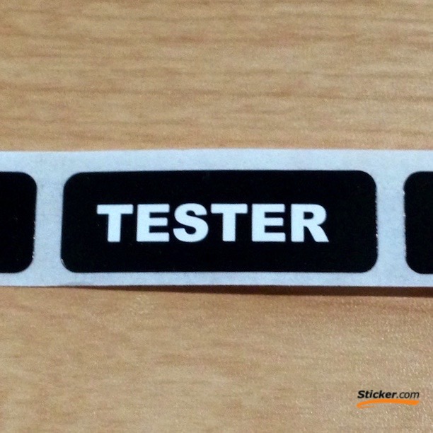 "Tester" Stickers with a black background.