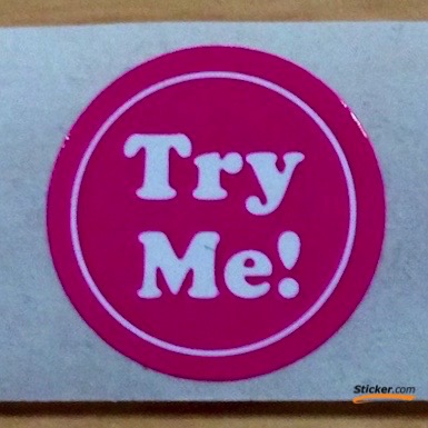 TRY ME White on Pink Circle Stickers