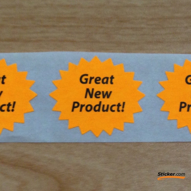 "Great New Product" Fluorescent Orange Stickers