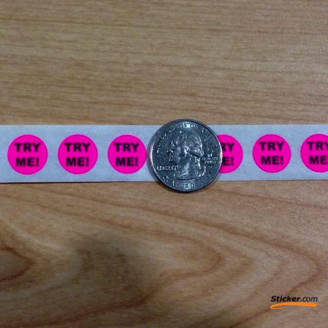 "TRY ME" Fluorescent Pink Circle Stickers