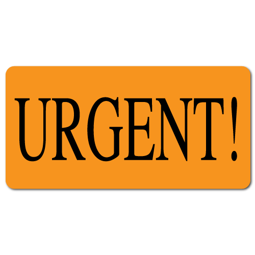 Urgent!, 2 x 1 Orange Fluorescent, Roll of 500 Stickers