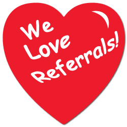 "We Love Referrals" Heart Shape Stickers