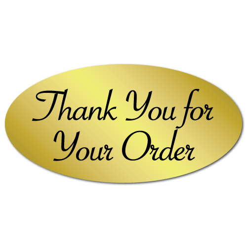 Thank You 1x2 Oval Stickers Labels Bright Silver Foil Bkgd 500rl Free