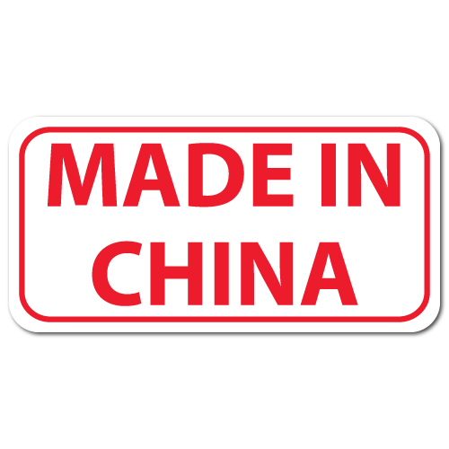 Made In China, Rectangle, Red on White Gloss Labels, Roll of 100