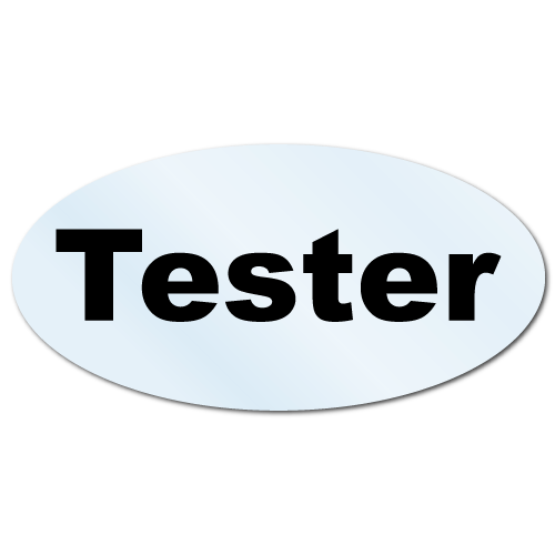 Tester Oval 0.31 x 0.63 Black on Clear Background, Roll of 1,000 Stickers