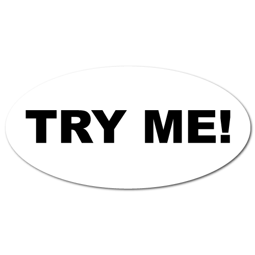 "Try Me" Oval White Stickers
