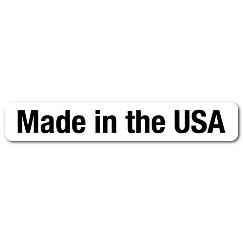 Made in the USA, Rectangle Black on White Gloss Labels, Roll of 50
